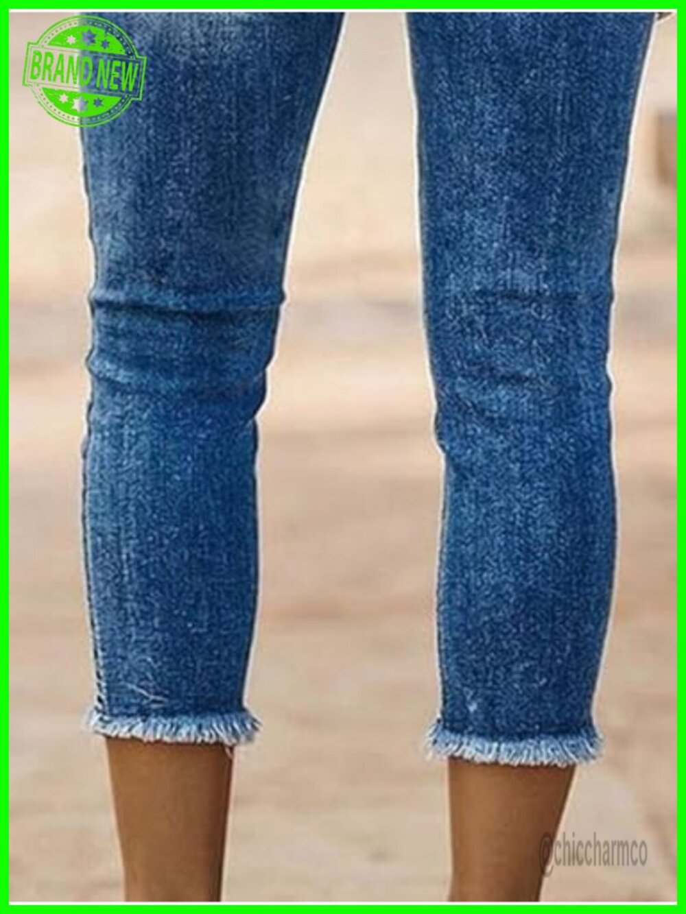Mid Rise Capri Skinny Jeans Ripped Raw Hem Casual Denim - Picture 4 of 5